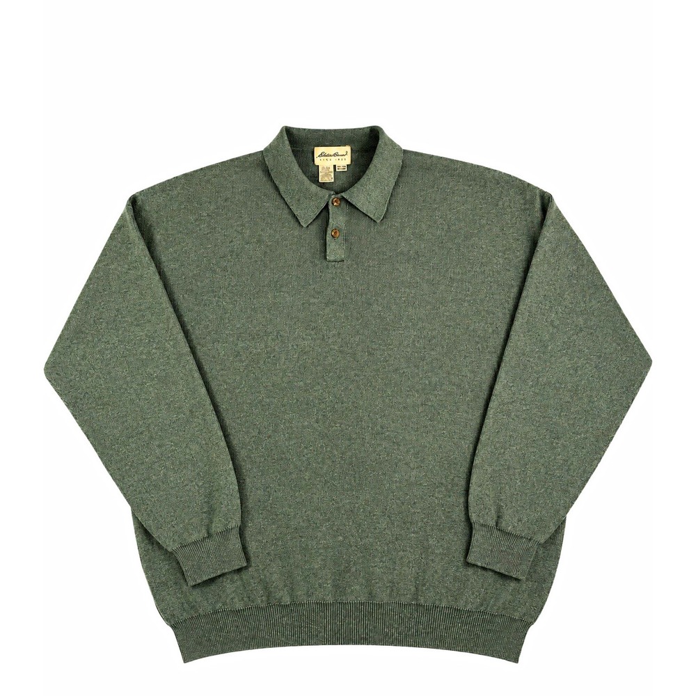Eddie Bauer Mens XL Gray Cotton Knit Collared Pullover Sweater Preppy Classic